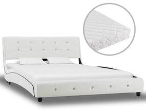 vidaXL Cama com colchão 120x200cm couro artificial branco