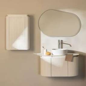 Conjunto De Móvel De Casa De Banho Em Madeira Carsone Branco & Branco & Cerâmica Redonda Branca Ø40 Cm Lenka & Oval Led E - Sklum