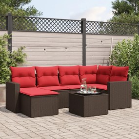 vidaXL 7 pcs conjunto de sofás jardim c/ almofadões vime PE castanho