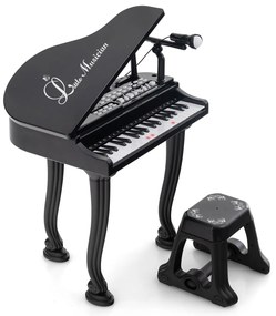 Teclado de piano infantil de 37 teclas com banco, microfone e tampa de piano - rosa