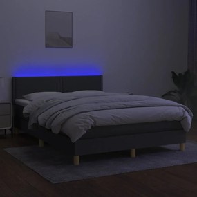 Cama box spring c/ colchão e LED 140x200 cm tecido cinza-escuro