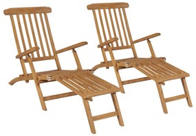 vidaXL Cadeiras de jardim c/ apoios de pés 2 pcs teca maciça
