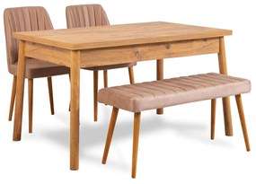 Conjunto de Mesa e Cadeiras Costa – Pinheiro Atlântico e Pedra – Mesa: