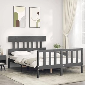 Estrutura de cama de casal c/ cabeceira madeira maciça cinzento