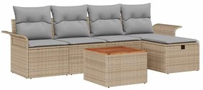 Conjunto de Sofás de Jardim vidaXL de 6 Peças com Almofadas Bege Ratta