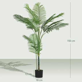 Planta artificial de interior com 150 cm, palmeira artificial com vaso de plástico e acabamento flocado, verde