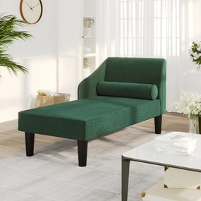 Chaise longue com rolo tecido verde-escuro