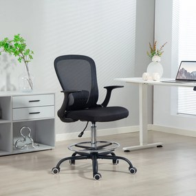 Cadeira de escritório 59 x 62 x 99-119 cm ergonómica com apoio para os pés ajustável e braços rebatíveis, altura regulável, preta