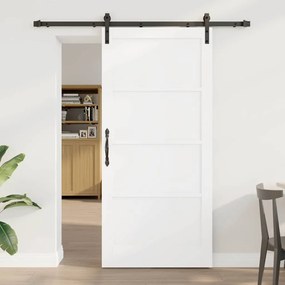 vidaXL Porta Deslizante com Conjunto de Ferragens Branca 93x202 cm Madeira de Pinho Maciça