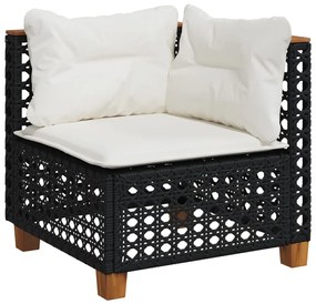 9 pcs conjunto de sofás p/ jardim c/ almofadões vime PE preto