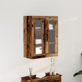 Armário Montado na Parede com Portas de Vidro - Madeira Velha - 69.5x3