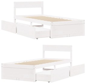 Estrutura de cama c/ gavetas 90x200 cm pinho maciço branco