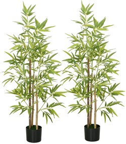 Conjunto de 2 Plantas Artificiais com Vaso Plantas Sintéticas de Bambu com 498 Folhas para Decoração Ø15x120 cm Verde