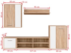 Conjunto de Armário de TV em 5 Peças na Madeira Engenharia Branco e Ca