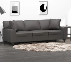 vidaXL Sofá 3 lugares c/ almofadas/almofadões 180cm couro artif. cinza