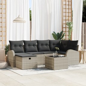 Conjunto de Sofá de Jardim 7 peças com Almofadas Cinza Claro Poliratta