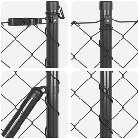 Cerca de Cadeia com 7 Postes Flangeados 0.4x10 m Aço Galvanizado