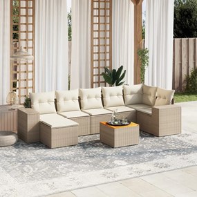 8 pcs conjunto de sofás p/ jardim com almofadões vime PE bege