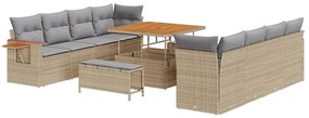 Conjunto de Sofá de Jardim vidaXL com Almofadas Bege Rattan Poliéster