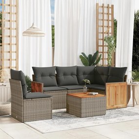6 pcs conjunto sofás de jardim com almofadões vime cinzento