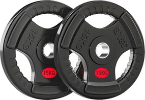 SPORTNOW Discos de Pesos com Orifício de Ø50 mm 2 Discos de 15 kg com Triplo Aperto para Halteres e Barras Ø34x5 cm Preto | Aosom Portugal