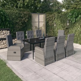 vidaXL 9 pcs conjunto de jantar para jardim com almofadões cinza