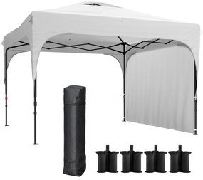 Outsunny Tenda Dobrável com Altura Ajustável 1 Parede Lateral Teto com Ventilação 4 Sacos de Areia e Bolsa de Transporte 3x3 m Branco