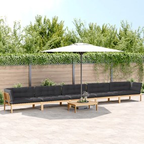 vidaXL 6 pcs conj. sofás paletes p/ jardim c/ almofadões acácia maciça