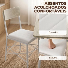Conjunto de Jantar 5 Peças Mesa de Cozinha Retangular com 4 Cadeiras Acolchoadas 106x66x75 cm Carvalho