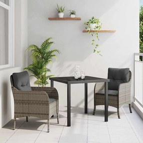 vidaXL Conjunto de Jantar para Jardim 3 pcs Cinzeto Rattan Sintético