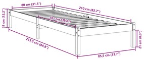 Cama extra longa sem colchão 80x210 cm pinho maciço branco