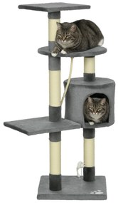 PawHut Arranhador para Gatos com Arranhador de 116 cm e 4 Níveis com Poste para Afiar as Garras Caverna Espaçosa Plataformas e Brinquedos Divertidos 40x40x116 cm Cinzento Escuro