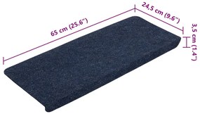 Tapetes de escada autoadesivos 15 pcs 65x24,5x3,5 cm azul