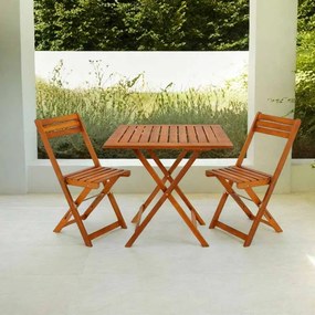 Conjunto de jardim uma mesa e duas cadeiras em madeira de acácia dobrável com 3 peças Castanho