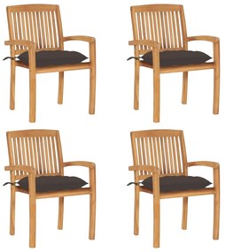 Cadeiras de jardim empiháveis c/ almofadões 4 pcs teca maciça