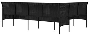 Sofá em forma de L p/ jardim c/ almofadões vime PE preto