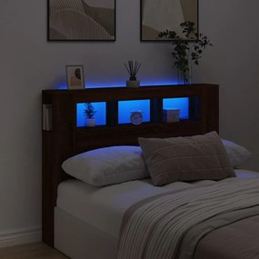 Cabeceira de Cama Giancarlo com Luzes LED - 140cm - Castanho - Design