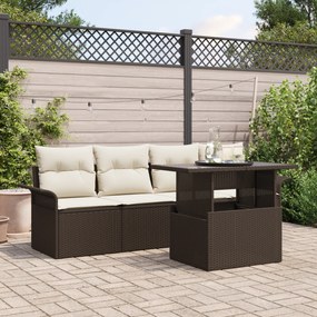 Conjunto de Sofá de Jardim de 5 Peças com Almofadas Rattan Poliéster M