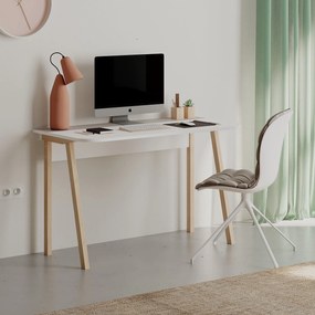 Secretária Luton – 120x60x75 cm – Branco e Moka Claro – Design Escandi