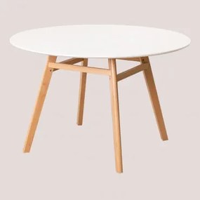 Mesa De Jantar Redonda Em Mdf E Madeira De Faia Scand Nordic Branco & Ø120 Cm - Sklum