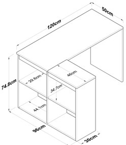 Secretária de Estudo HA113 – Carvalho Branco – 120 cm x 74,8 cm x 50 c