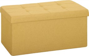 HOMCOM Puff de Arrumação Banco de Arrumação Dobrável 84 L 76x38x38 cm Estofado em Linho Sintético Amarelo | Aosom Portugal