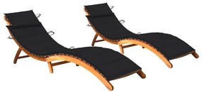 vidaXL Espreguiçadeiras com almofadões 2 pcs madeira de acácia maciça