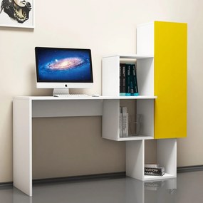 Secretária de Estudo Acelya – Branco/Amarelo – 145x74,8x45 cm