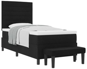 Cama Box Spring com Colchão e Banco Preto 90x200 cm Tecido