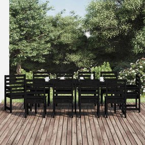 vidaXL 11 pcs conj. jantar p/ jardim madeira de pinho maciça preto