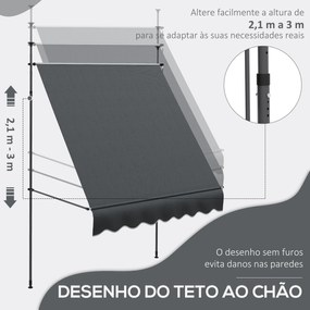 Toldo Manual Retrátil com Manivela 200x120x210-300 cm Toldo para Varan