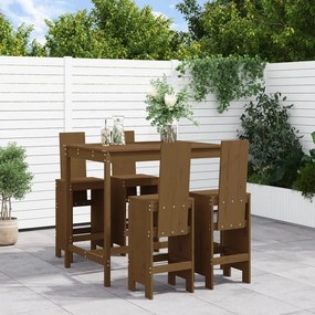 vidaXL 5 pcs conj. de bar p/ jardim madeira pinho maciça castanho-mel