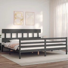 Estrutura de cama com cabeceira 200x200 cm madeira maciça cinza