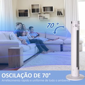 Ventoinha de Coluna 45 W com Oscilação Controlo Remoto Temporizador de 12h 3 Velocidades 3 Modos Ø31,5x93 cm Branco